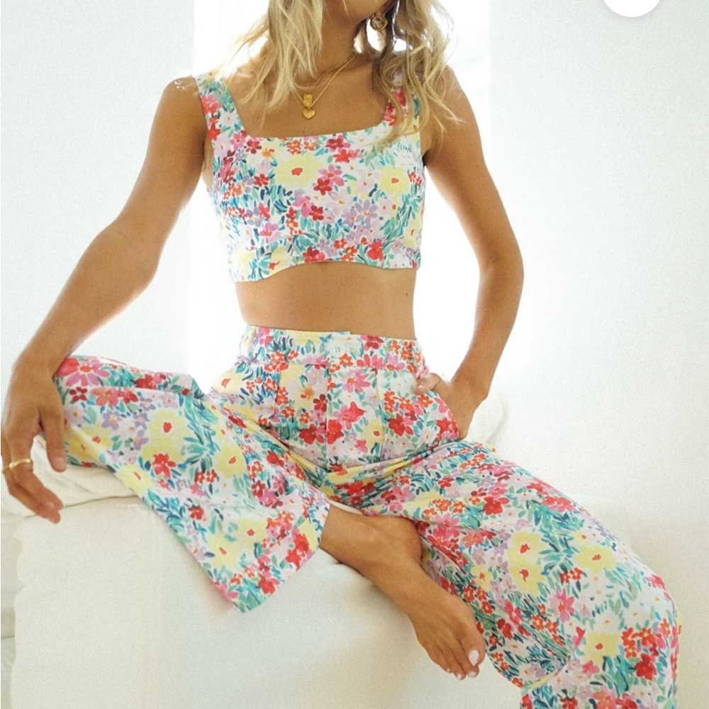 Yellow the label Floral pant and cropped top
